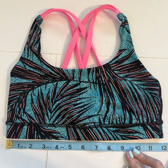 Lululemon Energy Bra Mini Palm Lace Tofino Teal Multi Flash Light Green Pink Sz4 - Picture 5 of 5